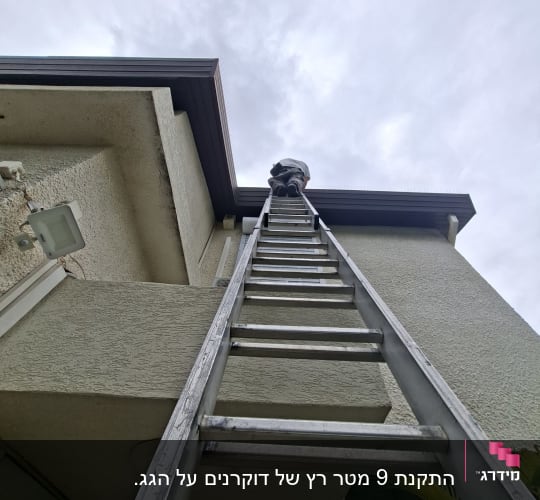 אדם על סולם ליד גג בניין